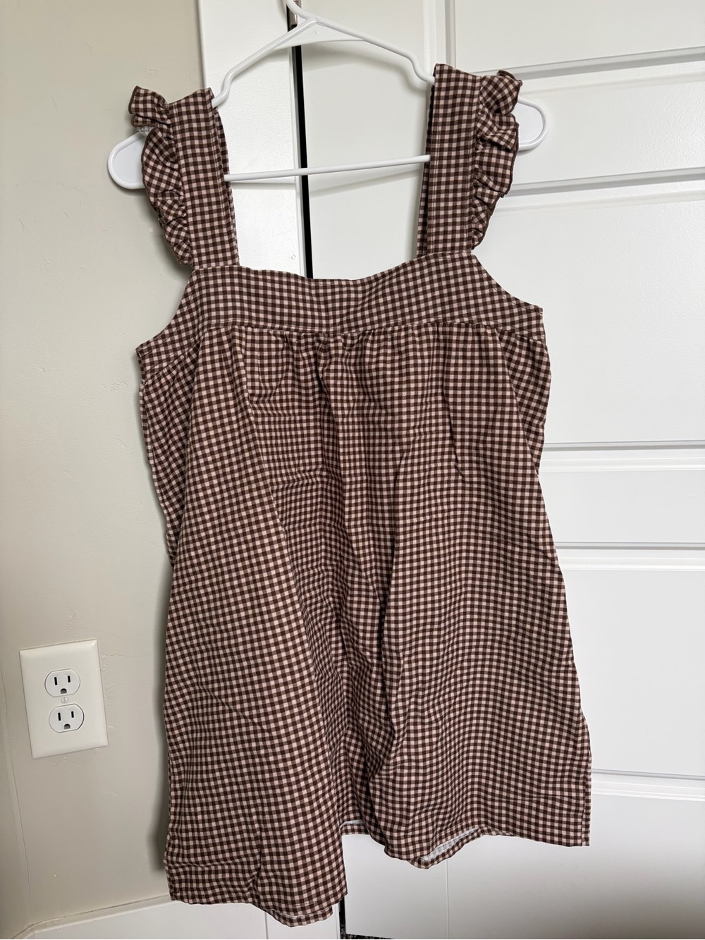 Motel Rocks Brown Gingham Ruffle-Strap Mini Dress - Picture 5 of 6
